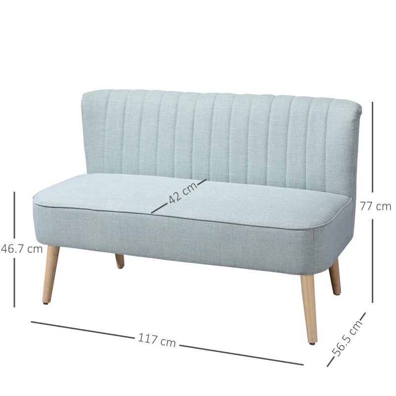 HOMCOM Divano 2 Posti Moderno in Tessuto Senza Braccioli con Gambe in Legno, 117x56.5x77 cm, Celeste
