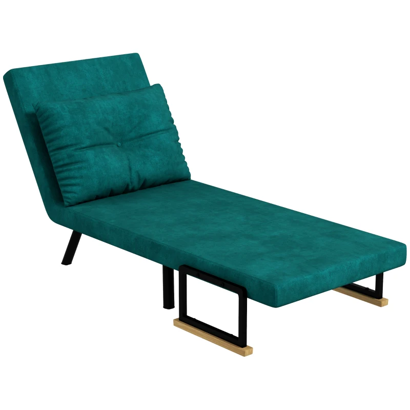 HOMCOM Canapea Extensibilă cu Spătar Reglabil pe 5 Nivele, Canapea Pat Individuală Pliabilă cu Perne, 63x73x81 cm, Verde(m-10)