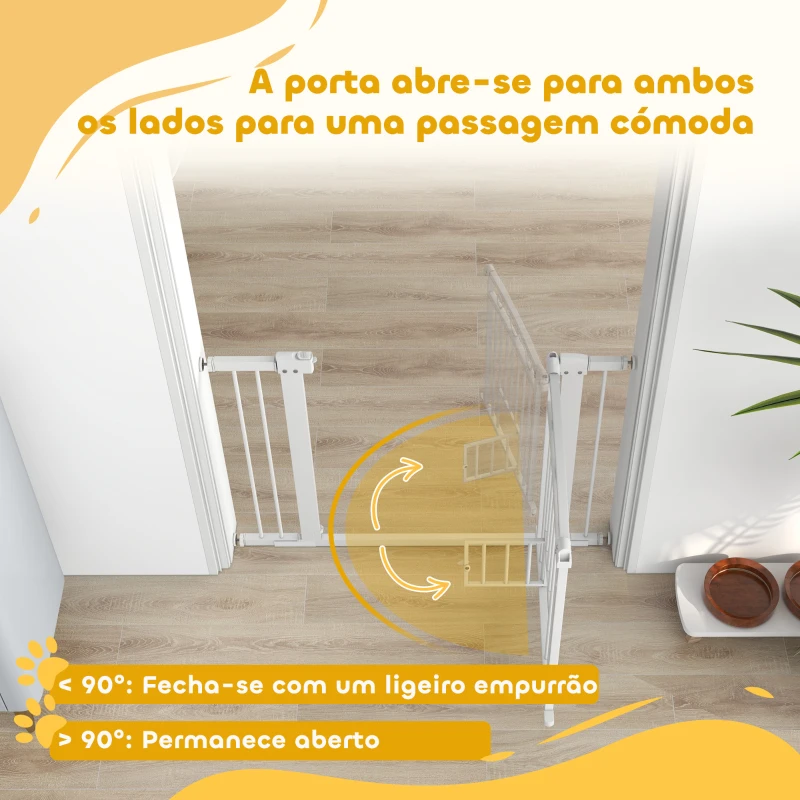PawHut Barreira de Segurança para Cães Extensível 76-102 cm Barreira para Animais de Estimação com 2 Extensões e Porta Pequena Branco