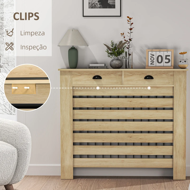 HOMCOM Cobertura para Radiador com Gavetas Cobertura para Radiador de MDF para Sala de Estar Dormitório Corredor 111x19x95,5 cm Carvalho