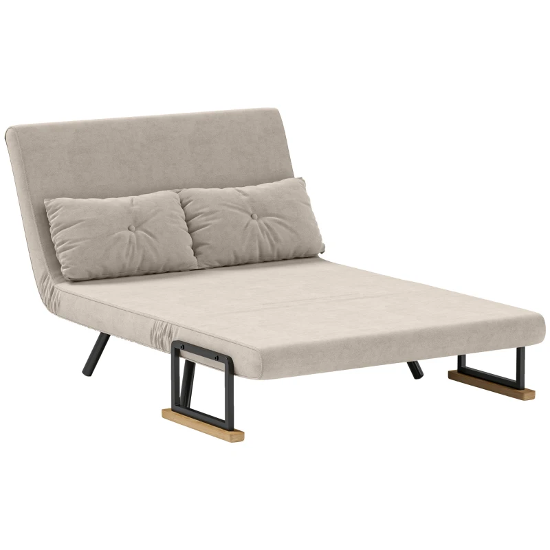 HOMCOM Canapea Pat de 2 Locuri cu Spătar Reglabil pe 5 Nivele și 2 Perne din Material Capitonat, 102x73x81 cm, Crem Alb(m-10)
