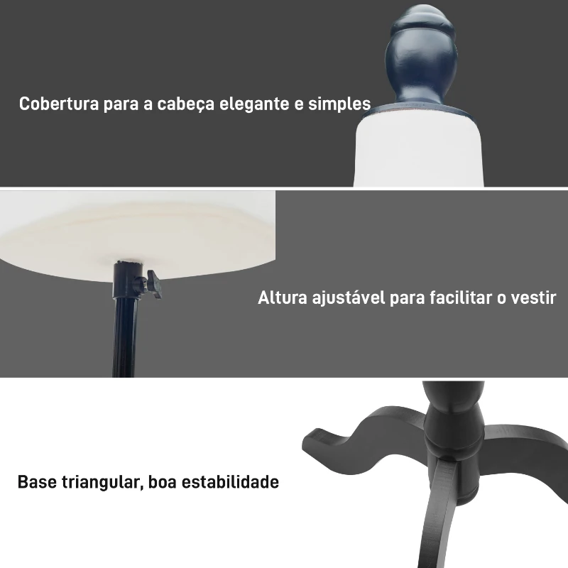 HOMCOM Manequim de Costura Feminino Manequim de Costura Ajustável a 130-168 cm com Tripé de Madeira Branco