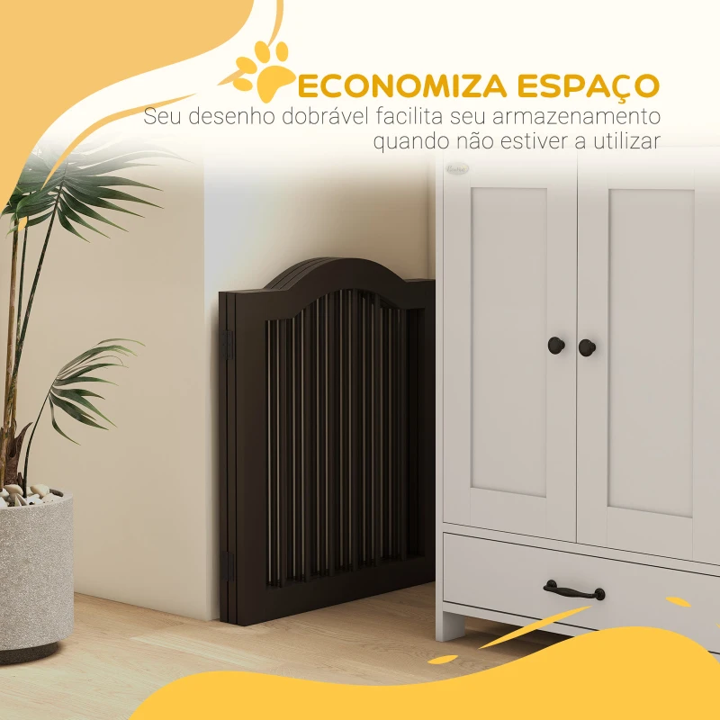 PawHut Barreira de Segurança Dobrável para Cães Pequenos Barreira de Proteção para Animais de Estimação 154,5x29,5x61 cm Marrom Escuro