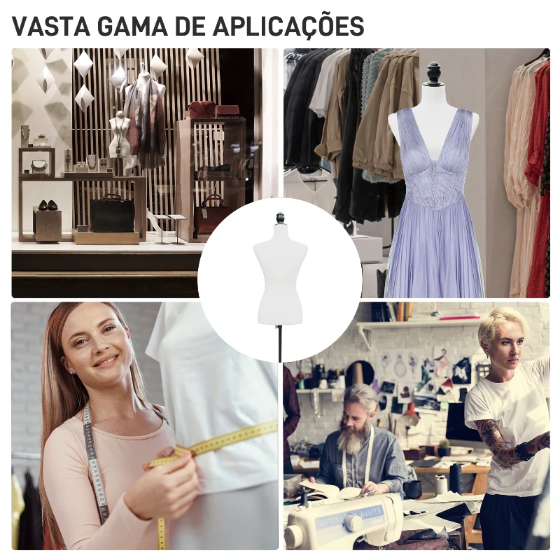 HOMCOM Manequim de Costura Feminino Manequim de Costura Ajustável a 130-168 cm com Tripé de Madeira Branco