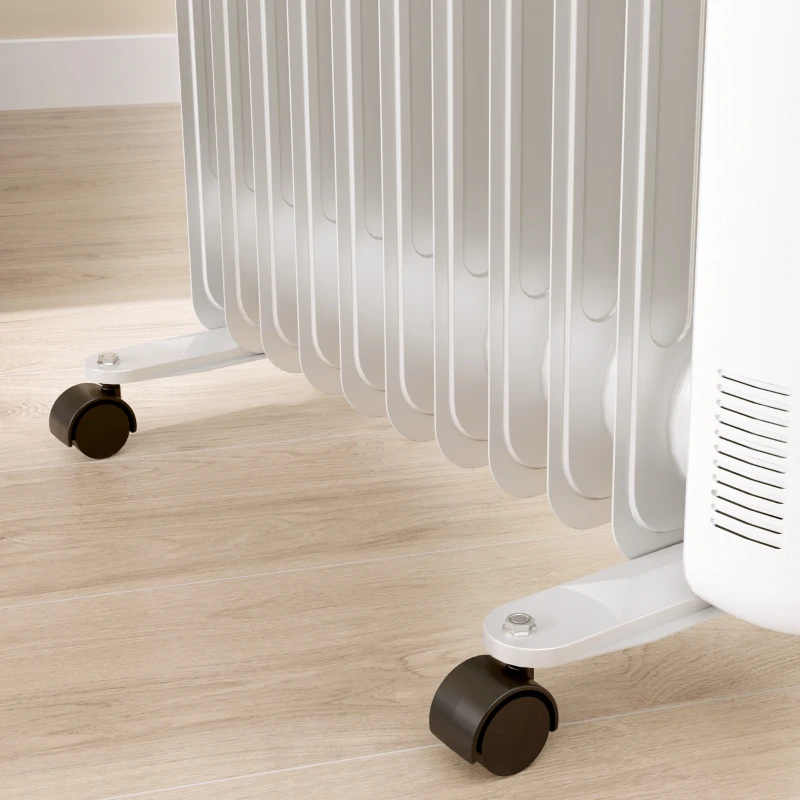 HOMCOM Aquecedor a Óleo Silencioso 2500W com Temperatura Ajustável 3 Ajustes de Aquecimento para 25 m² 29x49x62 cm Branco