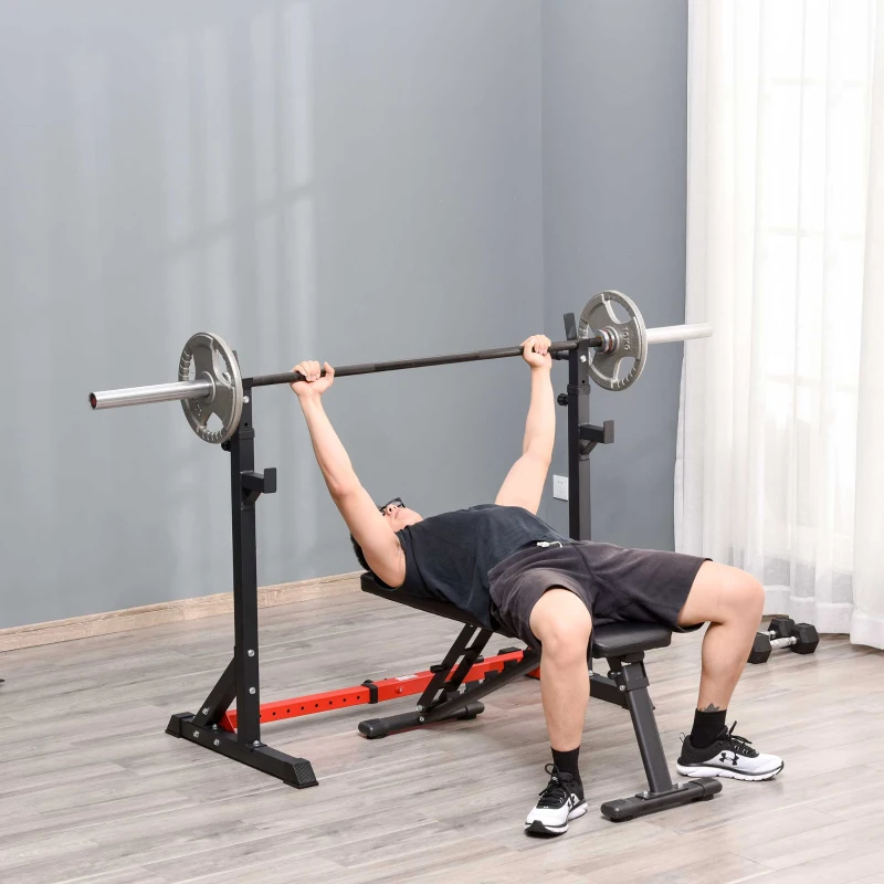 HOMCOM Barbell Rack, Width and Height Adjustable Dip Stand, Bench Press Rack for Home Gym Weight Lifting Fitness Workout, Max Load 150kg