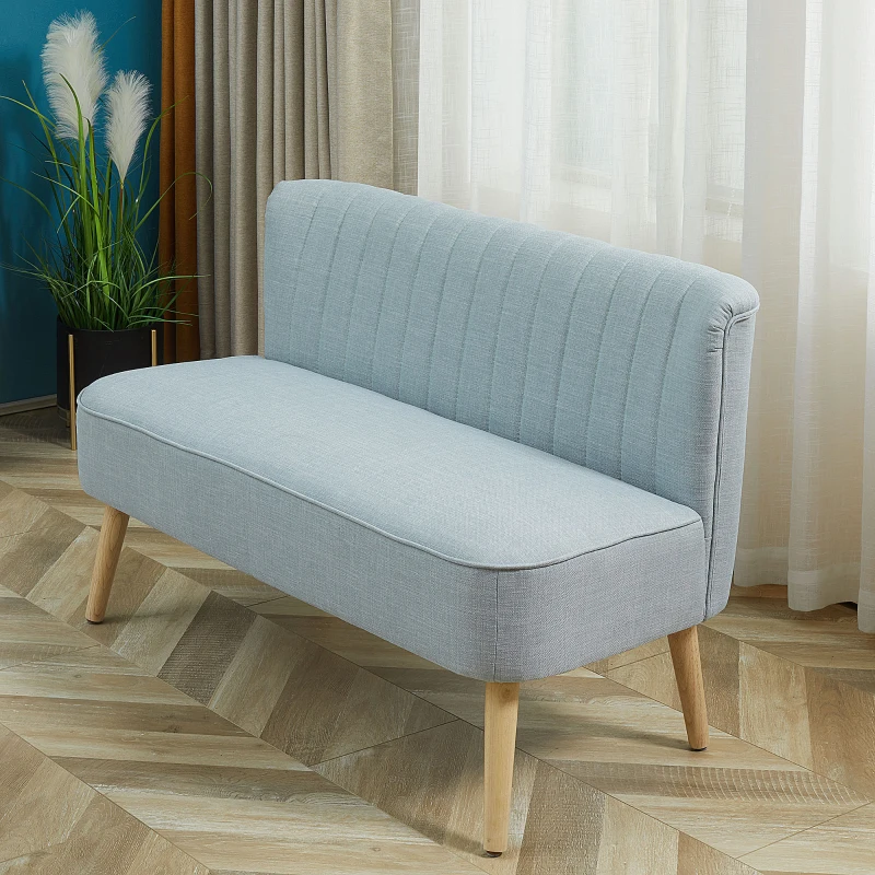 HOMCOM Divano 2 Posti Moderno in Tessuto Senza Braccioli con Gambe in Legno, 117x56.5x77 cm, Celeste