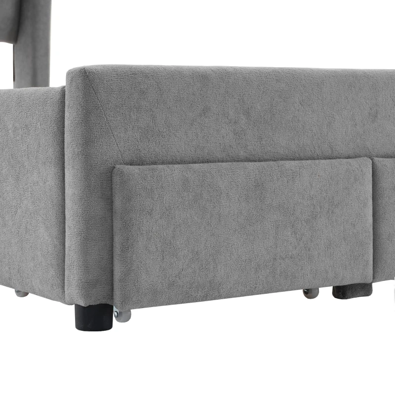 3FT Single Upholstered Storage Bed with 4 Drawers, Soft Backrest, Metal Frame, 204L x 101W x 106H cm, Gray