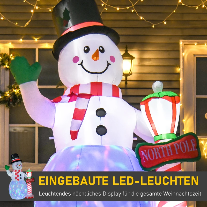 HOMCOM Kerstdecoratie, opblaasbare sneeuwpop, 2,4 m, LED-verlichting, Ventilator, Wit