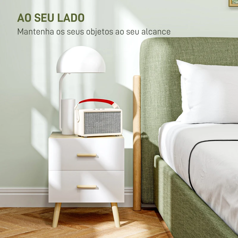 HOMCOM Mesas de Cabeceira para Dormitório com Gavetas e Puxadores de Bambu Mesas Auxiliares para Sala de Estar 40x40x50 cm Madeira