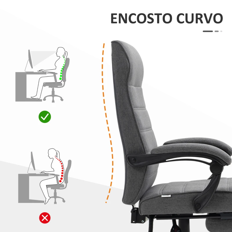Vinsetto Cadeira de Escritório Giratória Reclinável com Altura Ajustável e Apoio para os Pés Retrátil 68x67x106-114 cm Cinza