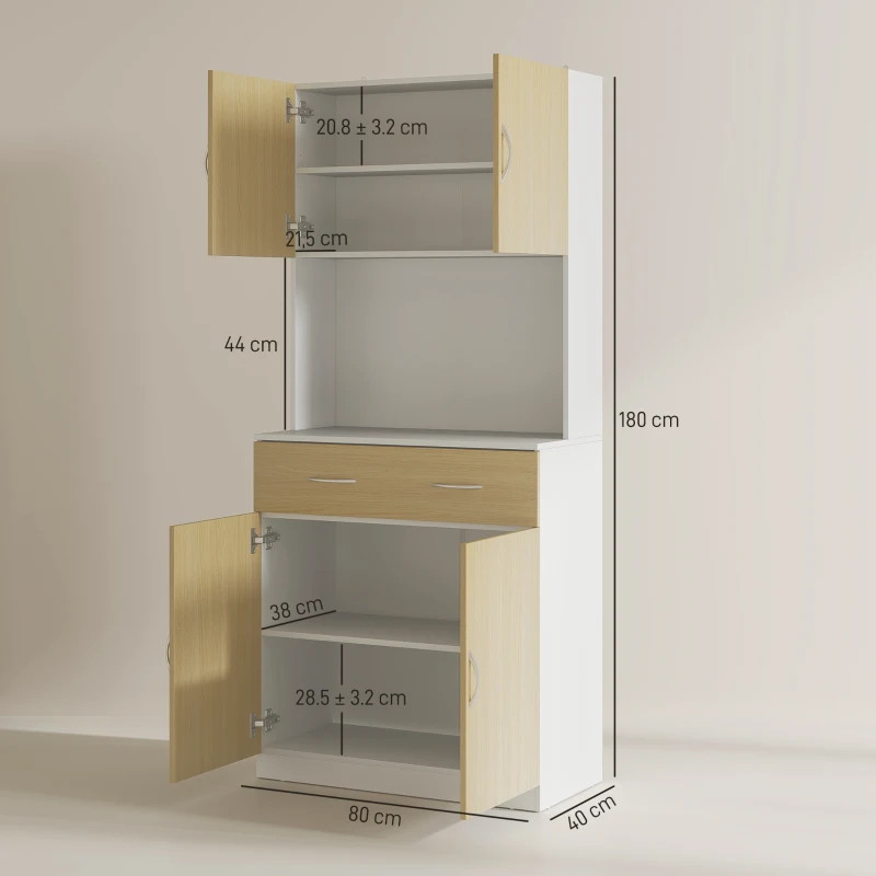 HOMCOM Credenza Cucina con Armadietti a 2 Ante e Cassetto, 80x40x180cm, Colore Legno