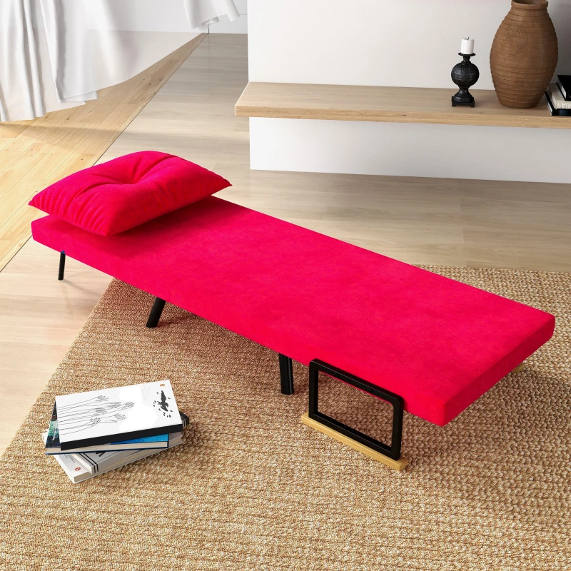 HOMCOM Canapea Extensibilă cu Spătar Reglabil pe 5 Nivele, Canapea Pat Individuală Pliabilă cu Perne, 63x73x81 cm, Roșu(m-8)
