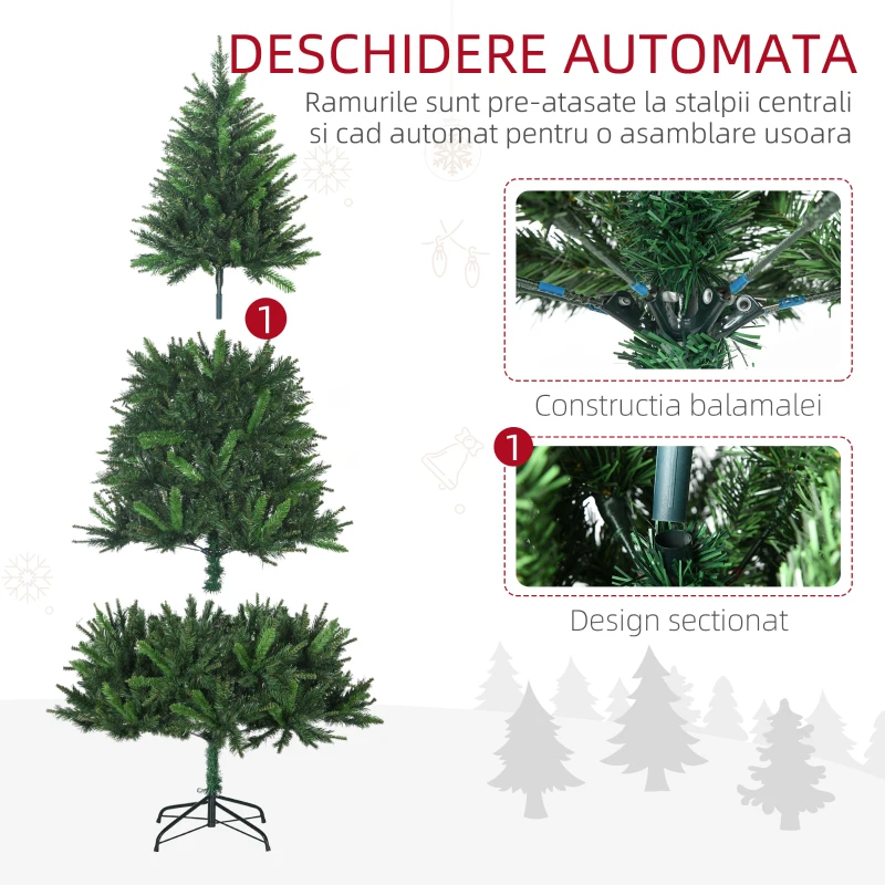 Homcom Brad Artificial Craciun – 180 cm cu 786 Ramuri & Suport Stabil