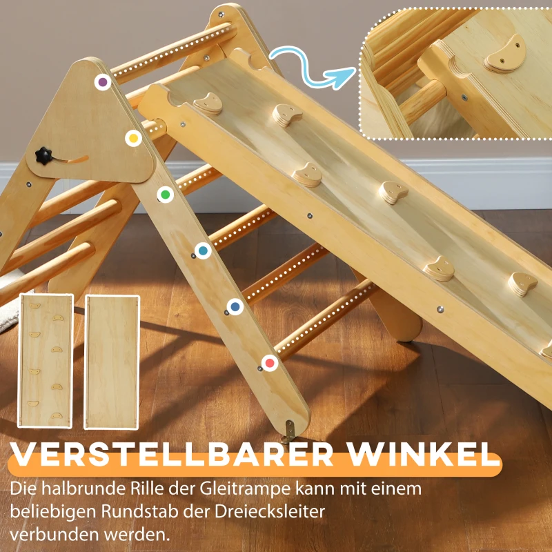 AIYAPLAY Houten Kinderklimset met Driehoekige Ladder en Dubbelzijdige Glijbaan, voor Kinderen van 18-48 Maanden(m-6)