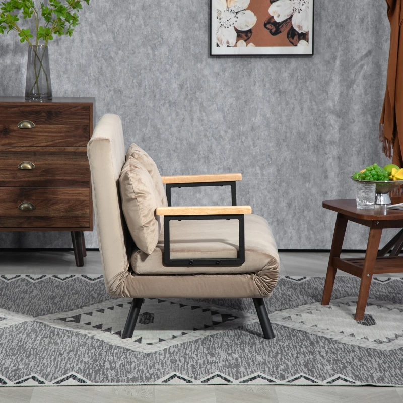 HOMCOM Canapea Pat de 2 Locuri cu Spătar Reglabil pe 5 Nivele și 2 Perne din Material Țesut Căptușit, 102x73x81 cm, Maro(m-8)
