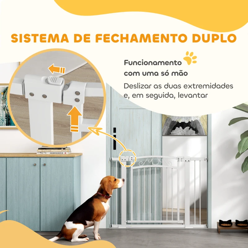 PawHut Barreira de Segurança para Cães Extensível 76-102 cm Barreira para Animais de Estimação com 2 Extensões Branco