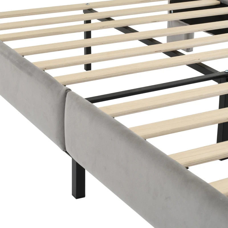 3FT Upholstered Bed with Soft Backrest and Vertical Stripe Design, Metal Underbed Bracket, 202L x 103W x 103H cm, Gray