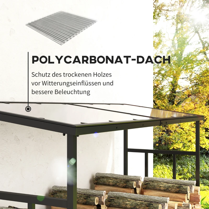 Outsunny Brandhoutrek van kunststof en metaal, waterdicht en stabiel, geschikt voor alle weersomstandigheden, draagt tot 2000 kg