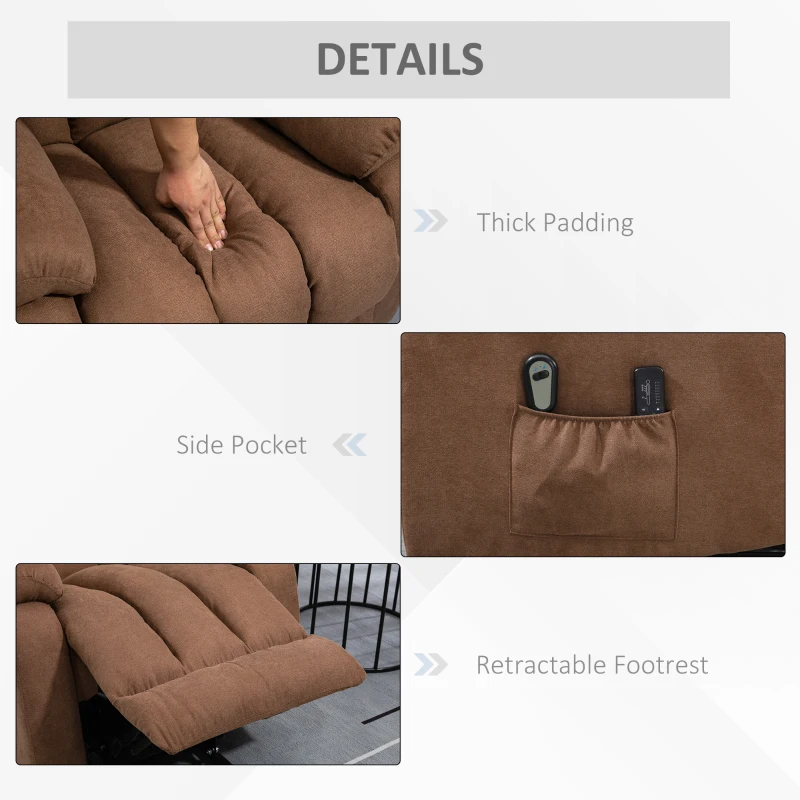 HOMCOM Poltrona Elettrica Alzapersona Massaggiante Reclinabile con Telecomando, in Tessuto, 91x93x103cm, Marrone