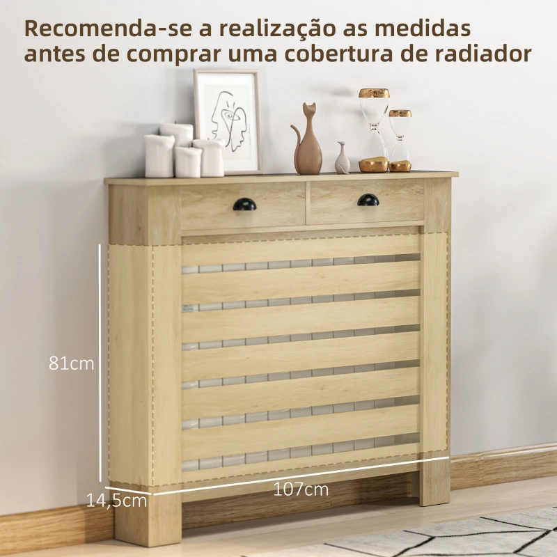 HOMCOM Cobertura para Radiador com Gavetas Cobertura para Radiador de MDF para Sala de Estar Dormitório Corredor 111x19x95,5 cm Carvalho