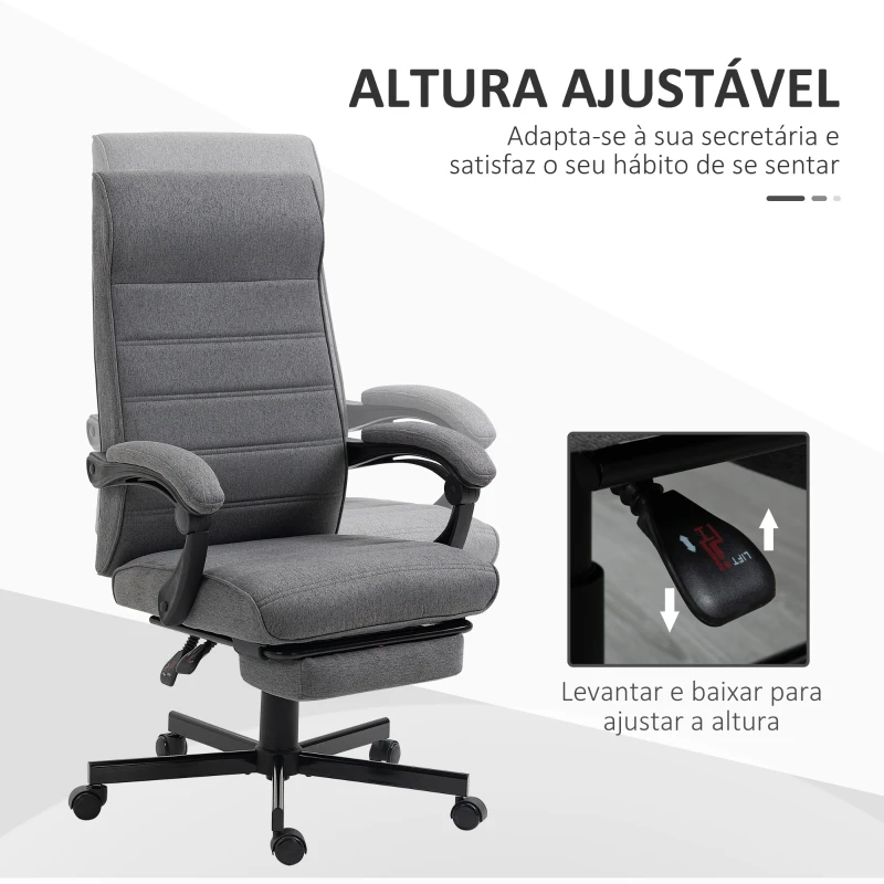 Vinsetto Cadeira de Escritório Giratória Reclinável com Altura Ajustável e Apoio para os Pés Retrátil 68x67x106-114 cm Cinza