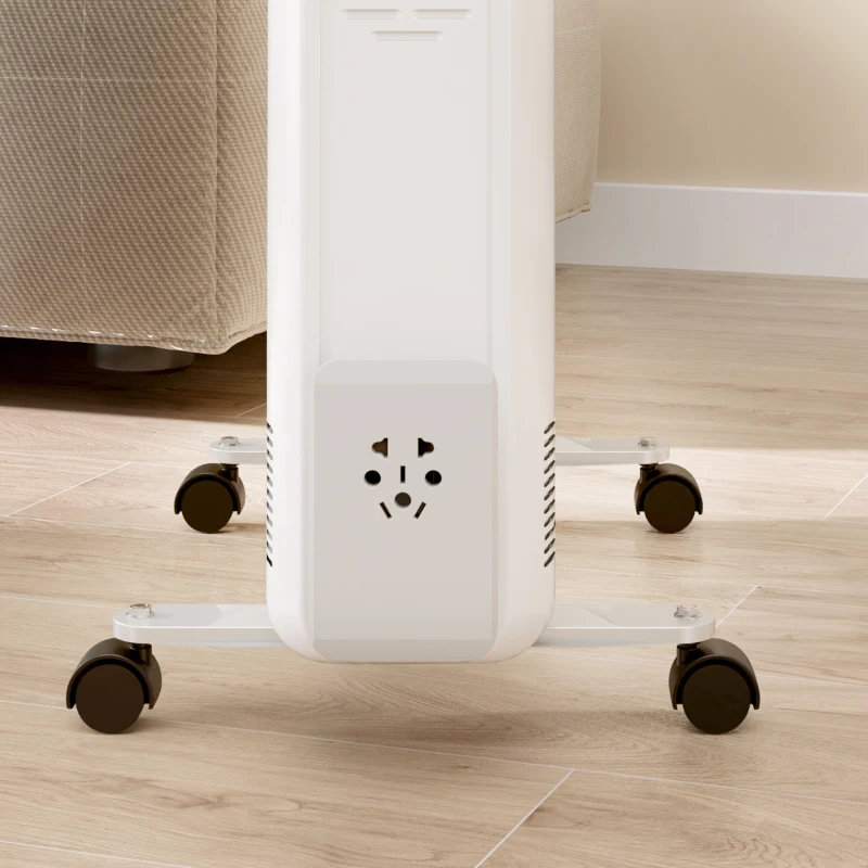 HOMCOM Aquecedor a Óleo Silencioso 2500W com Temperatura Ajustável 3 Ajustes de Aquecimento para 25 m² 29x49x62 cm Branco