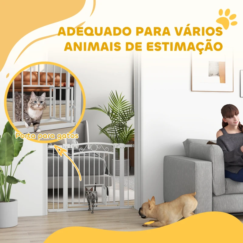 PawHut Barreira de Segurança para Cães Extensível 76-102 cm Barreira para Animais de Estimação com 2 Extensões e Porta Pequena Branco