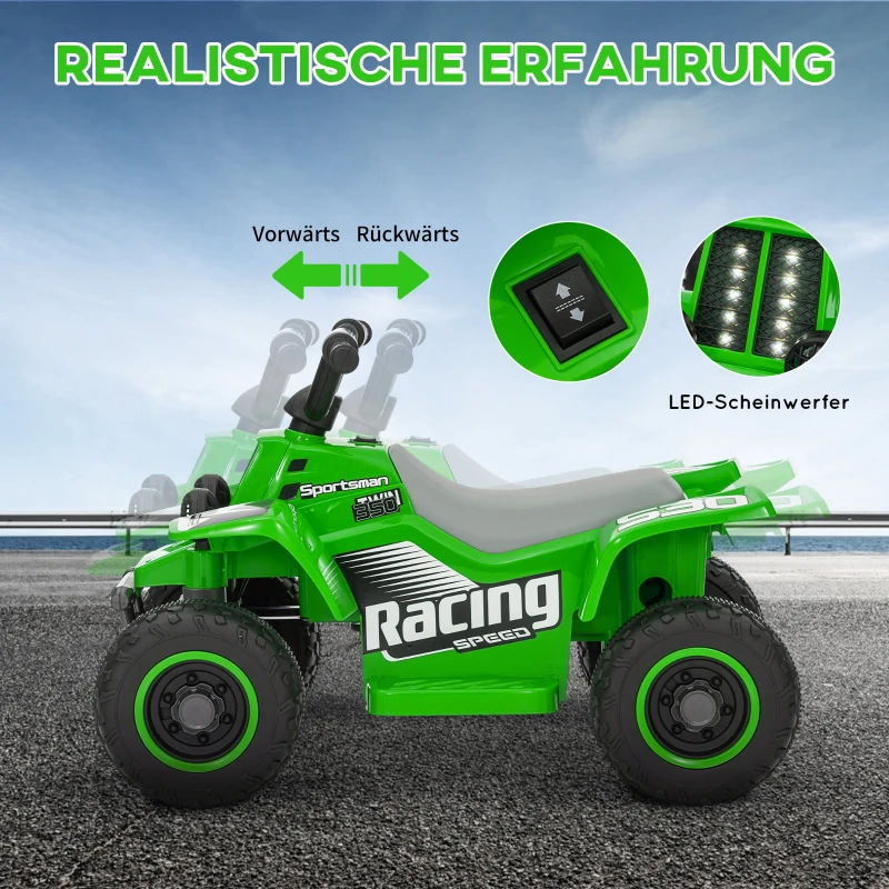 AIYAPLAY Elektrisch Quad Bike voor Kinderen, op batterijen, voor- en achteruitrijfunctie, LED-lampjes, 18-36 Maanden, Groen