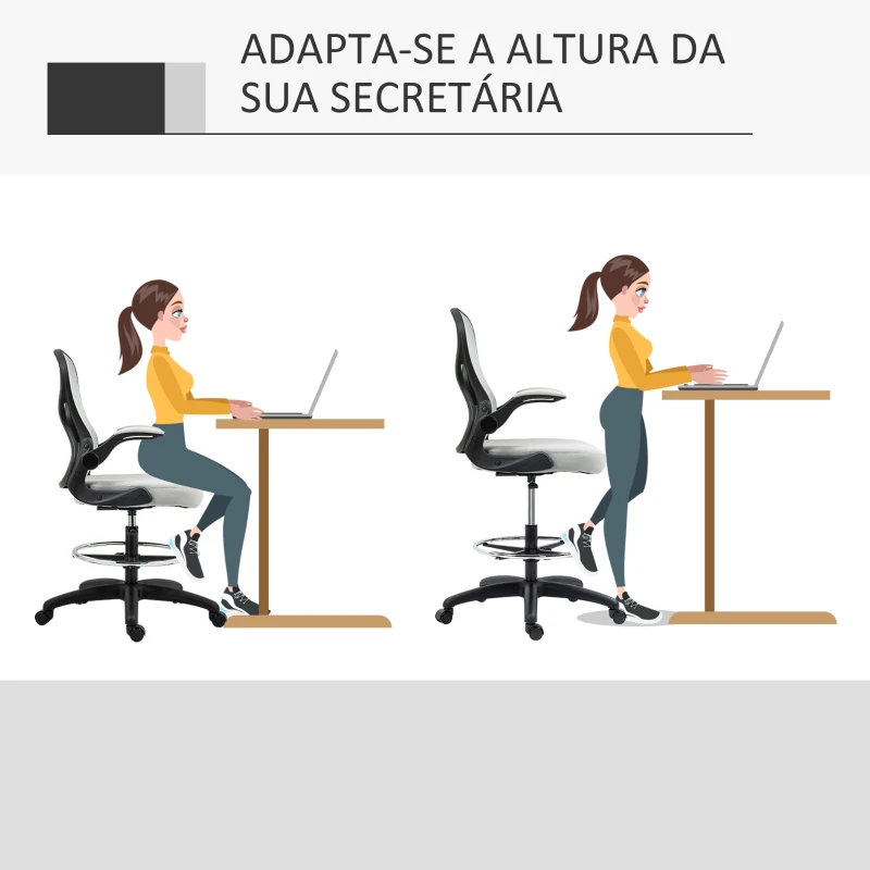 Vinsetto Cadeira de Escritório com Suporte Lombar Apoio para os Braços Dobrável e Altura Ajustável 59x65x102-122 cm Cinza
