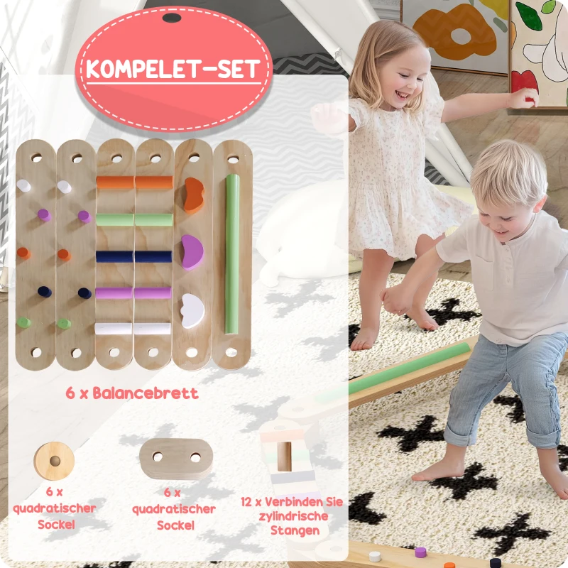 AIYAPLAY Houten Balansbalk-Kinderset, voor Kinderen van 3-8 Jaar, Dubbelzijdige Balansborden voor Speelse Coördinatie
