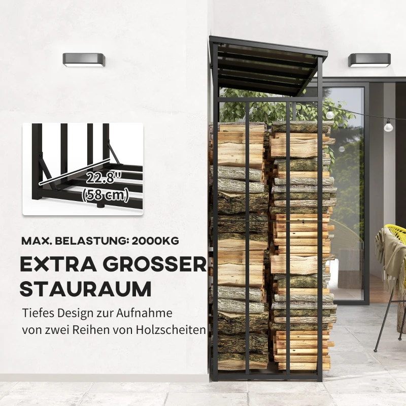 Outsunny Brandhoutrek van kunststof en metaal, waterdicht en stabiel, geschikt voor alle weersomstandigheden, draagt tot 2000 kg