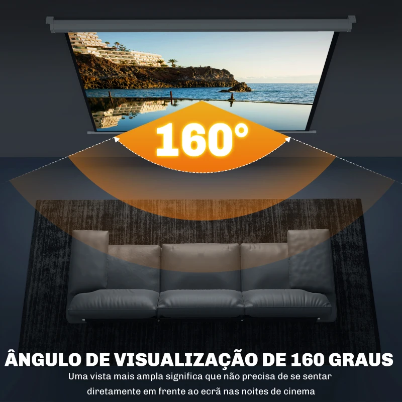 HOMCOM Tela de Projeção de 84 Polegadas Tela de Projetor Manual Formato 4:3 4K  Montagem na Parede ou Teto 181x8x138 cm Branco