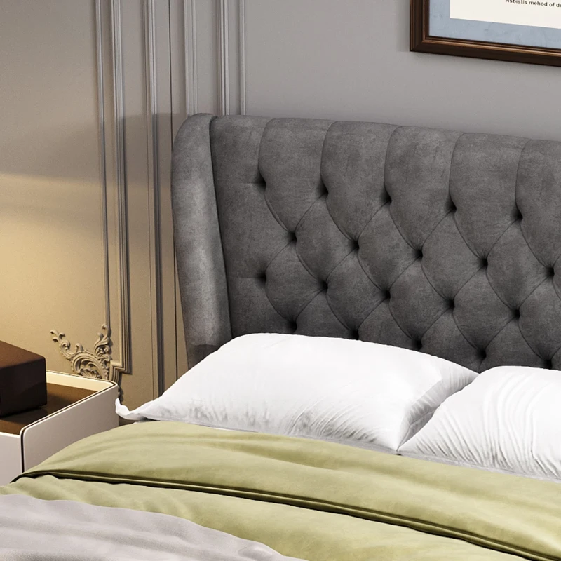 3FT Single Upholstered Storage Bed with 4 Drawers, Soft Backrest, Metal Frame, 204L x 101W x 106H cm, Gray