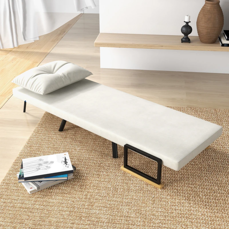 HOMCOM Canapea Extensibilă cu Spătar Reglabil pe 5 Nivele, Canapea Pat Individuală Pliabilă cu Perne, 63x73x81 cm, Alb Crem(m-8)