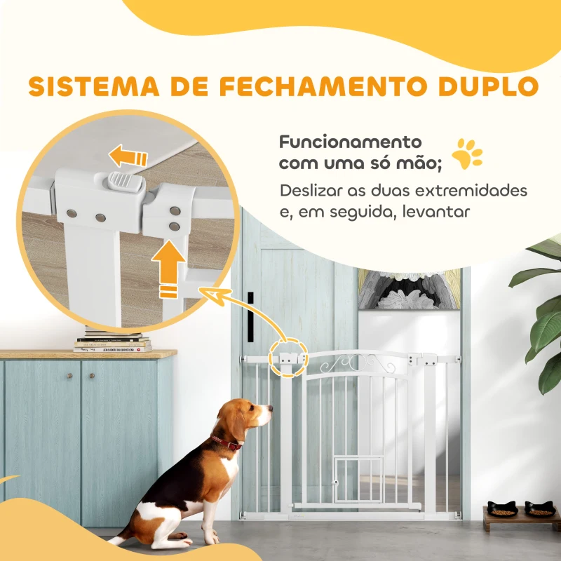 PawHut Barreira de Segurança para Cães Extensível 76-102 cm Barreira para Animais de Estimação com 2 Extensões e Porta Pequena Branco