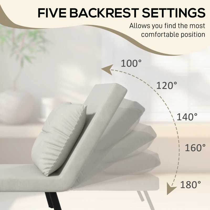 HOMCOM Canapea Extensibilă cu Spătar Reglabil pe 5 Nivele, Canapea Pat Individuală Pliabilă cu Perne, 63x73x81 cm, Alb Crem(m-5)