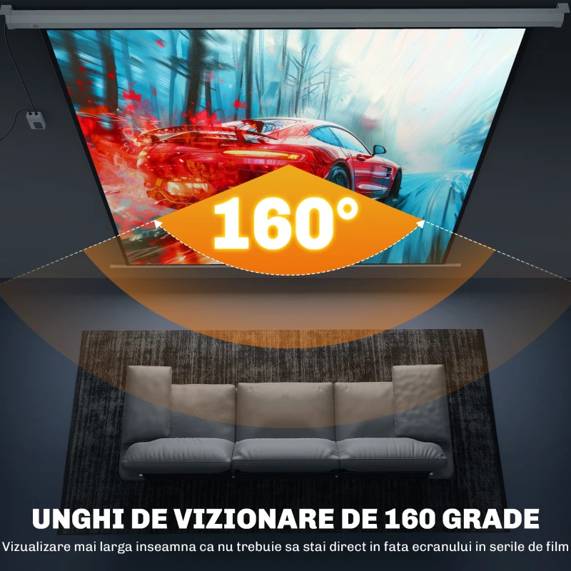 HOMCOM Ecran de Proiecție de 120 inch cu Telecomandă, Suprafață de Proiecție din Plastic și Metal, 236,5x8x236,5 cm, Alb