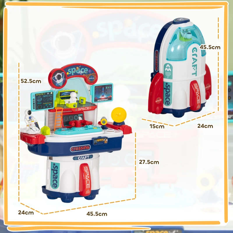 AIYAPLAY Banc de Lucru Jucărie cu 21 Piese pe Tema Spațială cu Sunete și Lumini, 45,5x24x52,5 cm, Multicolor