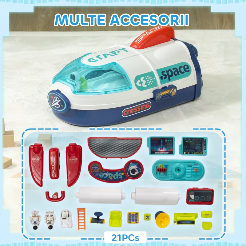 AIYAPLAY Banc de Lucru Jucărie cu 21 Piese pe Tema Spațială cu Sunete și Lumini, 45,5x24x52,5 cm, Multicolor