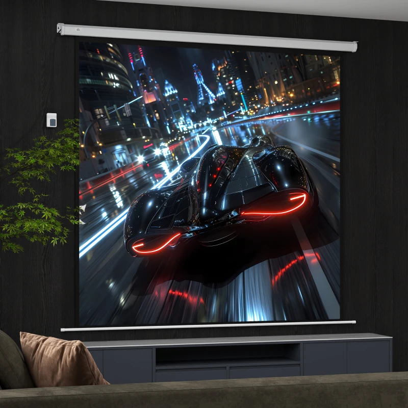 HOMCOM Ecran de Proiecție de 120 inch cu Telecomandă, Suprafață de Proiecție din Plastic și Metal, 236,5x8x236,5 cm, Alb