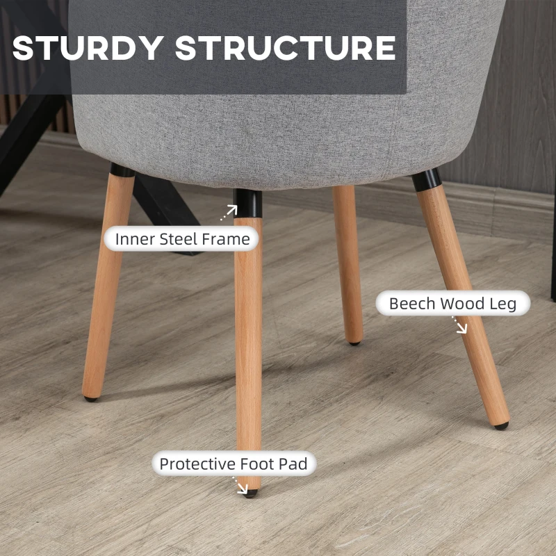 HOMCOM Fotoliu Modern cu Spătar și Brațe Capitonate, Fotoliu din Material Textil cu Efect de In, 57x56x72 cm, Gri Deschis