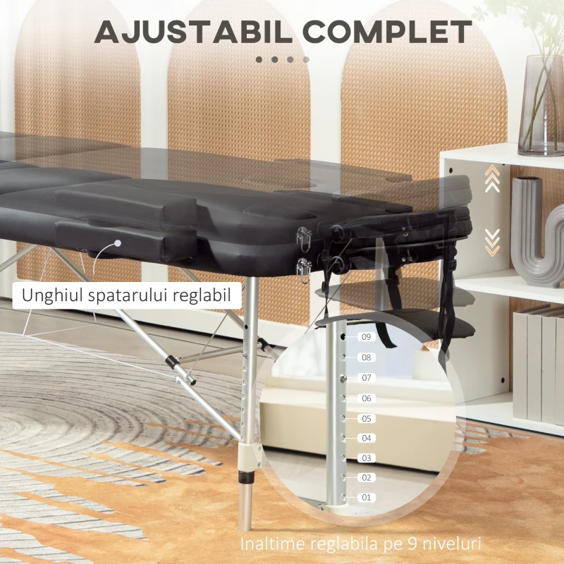 Homcom Pat Masaj Profesional Pliabil – Aluminiu, Reglabil 215×60 cm