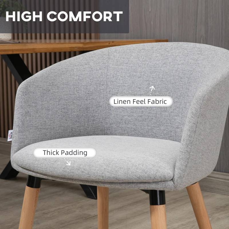 HOMCOM Fotoliu Modern cu Spătar și Brațe Capitonate, Fotoliu din Material Textil cu Efect de In, 57x56x72 cm, Gri Deschis