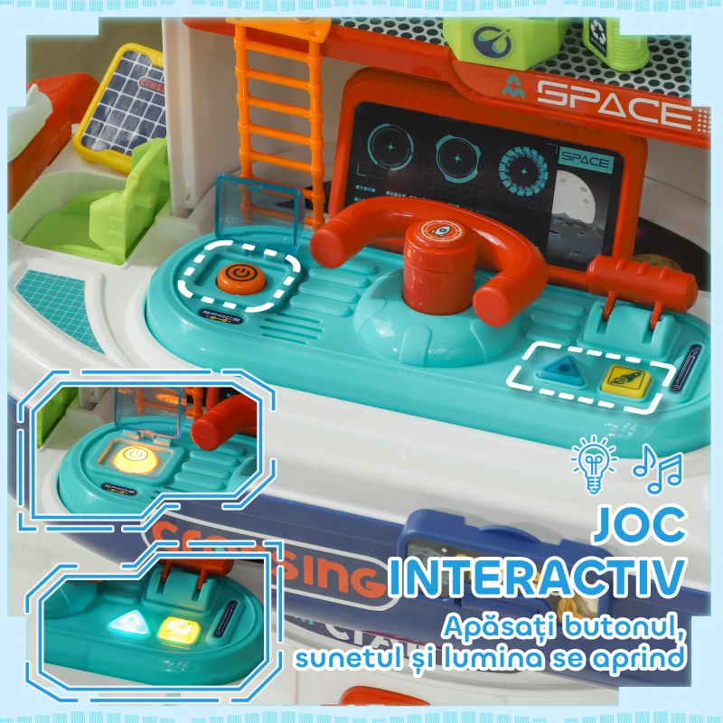 AIYAPLAY Banc de Lucru Jucărie cu 21 Piese pe Tema Spațială cu Sunete și Lumini, 45,5x24x52,5 cm, Multicolor