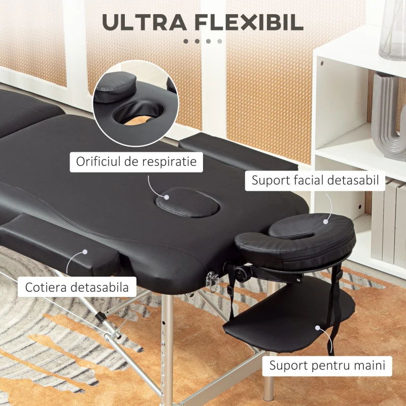 Homcom Pat Masaj Profesional Pliabil – Aluminiu, Reglabil 215×60 cm