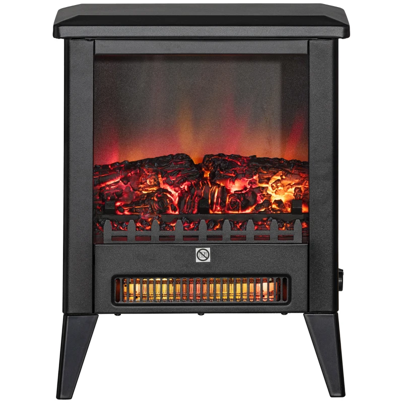 HOMCOM Șemineu Electric cu Efect Flacără 3D pe 3 Intensități, Oprire Automată, Încălzire Reglabilă, 36x21x47 cm, Negru