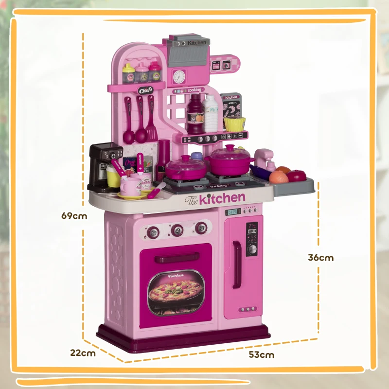AIYAPLAY Bucătării pentru Copii cu Lumini, Sunete și Robinet, Set bucatarie pentru Copii , 53x22x69 cm, Roz