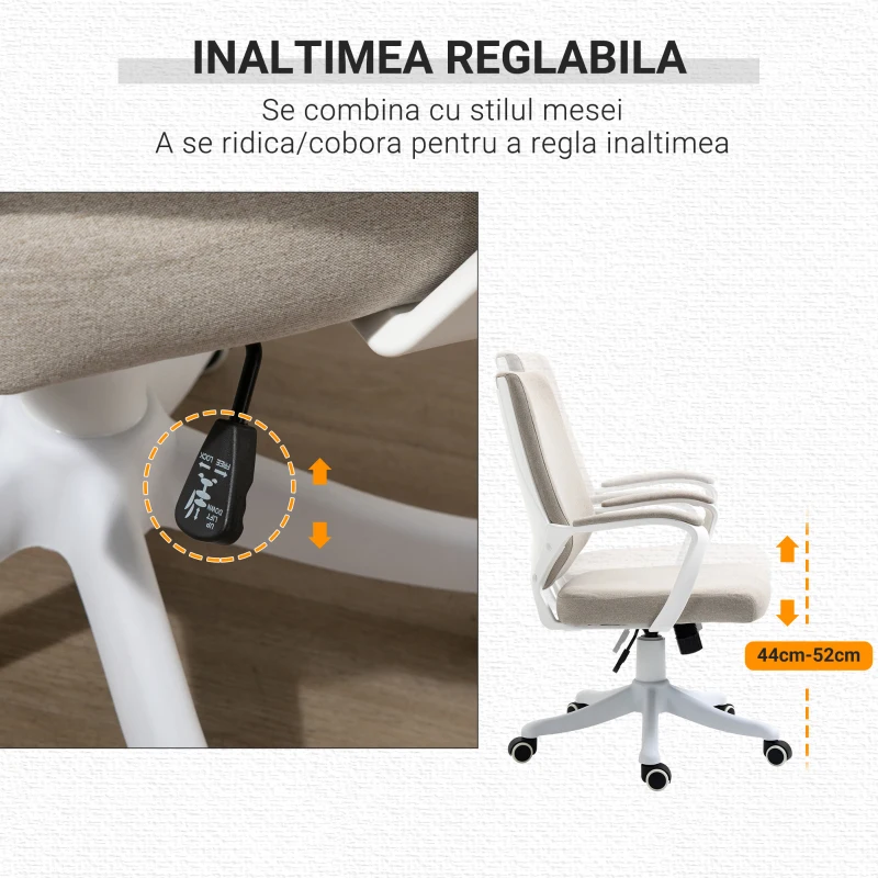 Vinsetto Scaun Birou Ergonomic cu Înălțime Reglabilă, Pivotant la 360° și Legănare, 62x69x92-100 cm, Bej