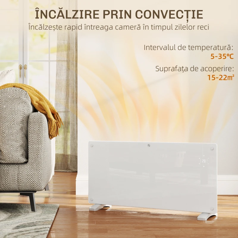 HOMCOM Aerotermă Electrică cu Temperatură Reglabilă, Termostat și Protecție la Supraîncălzire, 87x21,5x44,5 cm, Alb